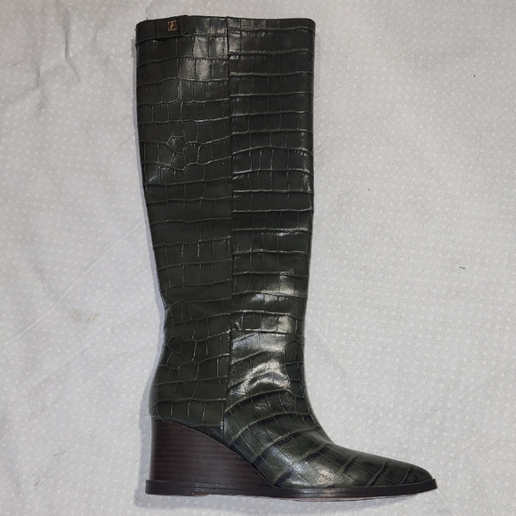 Franco Sarto Green Wedge Boots with Croc Texture - Picture 1 of 10